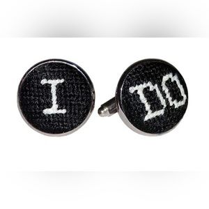 I Do Needlepoint Cufflinks in Black by Smathers & Branson